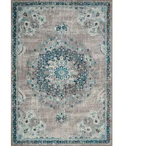 Nazar Tapis salon vintage - poils court et doux bleu céruléen 160X230 pas cher