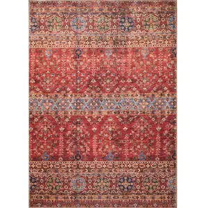 Nazar Tapis vintage lavable en machine rouge 160x230 pas cher