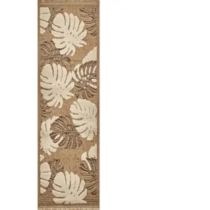 Nazar Tapis intérieur et extérieur aspect jute feuille marron - 60x180 pas cher
