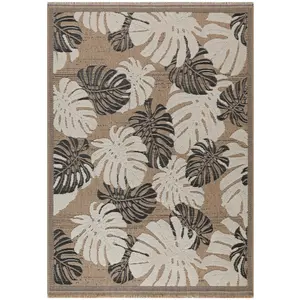 Nazar Tapis intérieur et extérieur aspect jute feuille noir - 200x290 pas cher