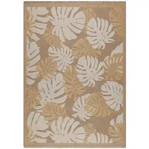 Nazar Tapis intérieur et extérieur aspect jute feuille jaune - 200x290 pas cher