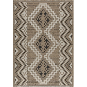 Nazar Tapis intérieur et extérieur aspect jute ethnique noir-200x290 pas cher