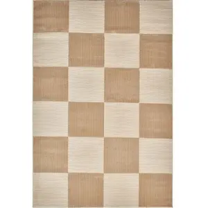 NAZAR Tapis BIANCA à motif damier en relief crème et beige - 80x150 cm 80 x 150 cm pas cher