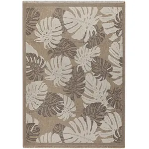 Tapis intérieur/extérieur TULUM aspect jute à motif feuille marron - 60x90 cm 60 x 90 cm pas cher