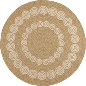 Nazar Tapis intérieur et extérieur effet jute géométrique blanc diamètre 80 pas cher