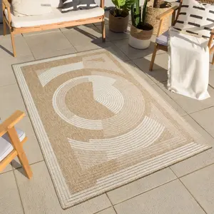 Nazar Tapis intérieur/extérieur effet jute motif abstrait blanc diamètre 80 pas cher
