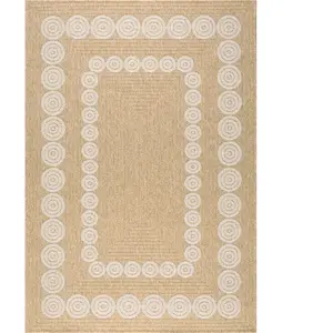 Nazar Tapis intérieur et extérieur effet jute géométrique blanc diamètre 160 pas cher