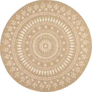 Nazar Tapis intérieur et extérieur effet jute oriental blanc diamètre 120 pas cher