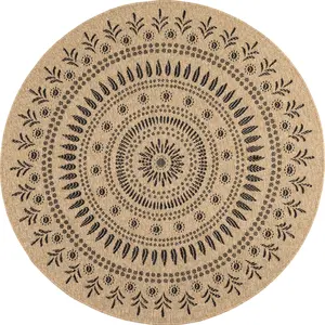 Nazar Tapis intérieur et extérieur effet jute oriental noir diamètre 80 pas cher