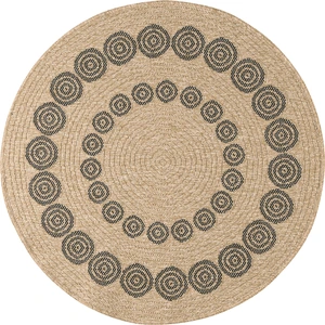 Nazar Tapis intérieur et extérieur effet jute géométrique noir diamètre 160 pas cher