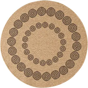 Nazar Tapis intérieur et extérieur effet jute géométrique noir diamètre 120 pas cher