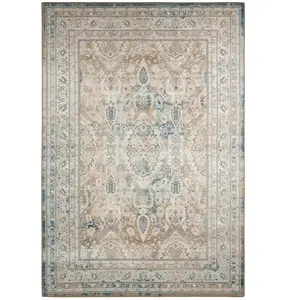 Nazar Tapis vintage motif fleuris effet usé bleu et beige 120x170 pas cher