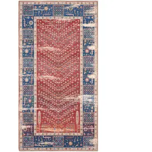 NAZAR Tapis vintage RADOM lavable à motif bleu et rouge - 80x150 cm 80 x 150 cm pas cher