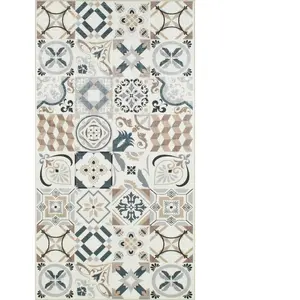 Nazar Tapis de cuisine carreaux de ciment marron 80x150 pas cher