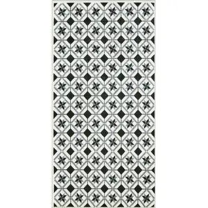 Nazar Tapis de cuisine AZULEJO à motif carreaux de ciment noir - 50x100 cm 50 x 100 cm pas cher