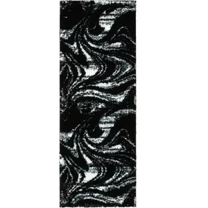 Nazar Tapis shaggy moderne design noir - 80x150 cm pas cher