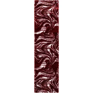 Nazar Tapis shaggy moderne design rouge - 80x300 cm pas cher