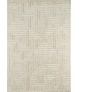 Nazar Tapis salon motif labyrinthe en 3D crème - 120x160 pas cher