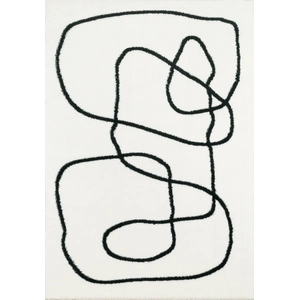 Nazar Tapis salon shaggy de style abstrait noir et blanc - 120x160 cm pas cher