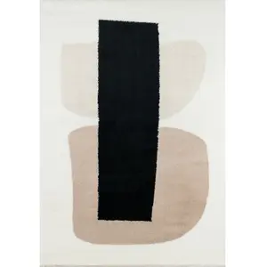 Nazar Tapis salon moderne avec motif graphique beige, gris et noir-160x230 pas cher