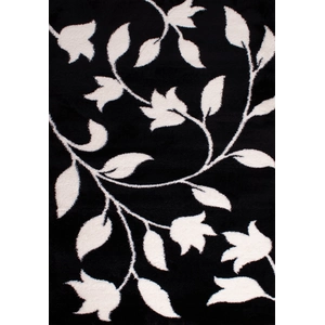 Nazar Tapis shaggy motif fleur noir - 160x230 cm pas cher