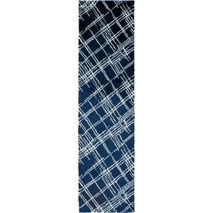 Nazar Tapis shaggy abstrait motif géométrique bleu - 80x300 cm pas cher