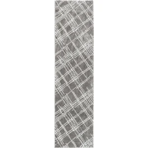 Nazar Tapis shaggy abstrait motif géométrique gris - 80x300 cm pas cher