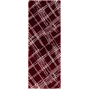 Nazar Tapis shaggy abstrait motif géométrique rouge - 80x150 cm pas cher