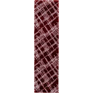 Nazar Tapis shaggy abstrait motif géométrique rouge - 80x300 cm pas cher