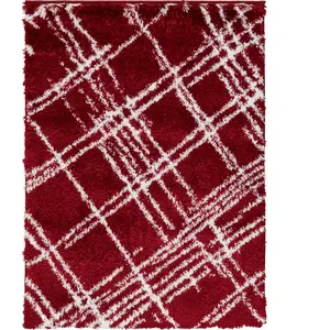 Nazar Tapis shaggy abstrait motif géométrique rouge - 67x90 cm