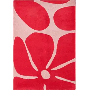 Nazar Tapis vintage style année 70 à motif fleur Rouge 120x160 pas cher