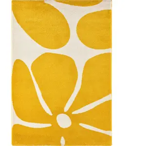 Nazar Tapis vintage style année 70 à motif fleur jaune 120x160 pas cher