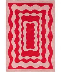 Nazar Tapis vintage style année 70 Rouge 120x160 pas cher