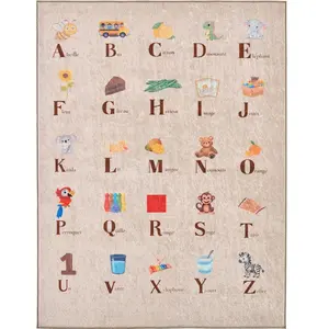 Nazar Tapis enfant lavable en machine à motif alphabet - Beige - 80x150 pas cher