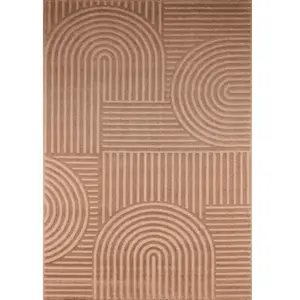 Nazar Tapis à poils ras motif géométrique - mocca - 80x150 cm pas cher