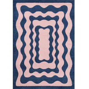 Nazar Tapis vintage style année 70 Bleu - 120x160 pas cher