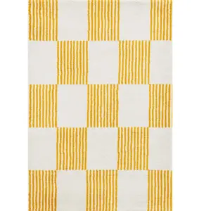 Nazar Tapis vintage style année 70 damier rayures Jaune - 160x230 pas cher