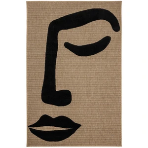 Nazar Tapis aspect jute à motif visage en relief - Noir - 200x290 cm pas cher