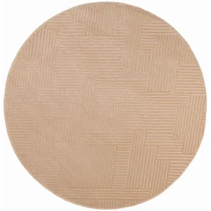 Nazar Tapis rond motif géométrique en relief - Beige - D160 cm pas cher
