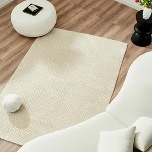 Nazar Tapis rond motif géométrique en relief - Crème - D160 cm pas cher