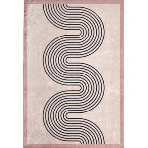 Nazar Tapis lavable en machine à motif vague - Beige - 80x300 pas cher