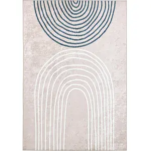 Nazar Tapis lavable en machine à motif arc en ciel - Beige - 80x300 pas cher