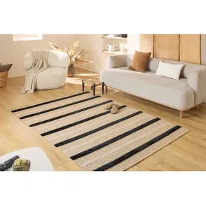 NAZAR Tapis à rayure Aspect Jute - Noir - PALMA - 200x290 TU pas cher
