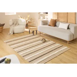 NAZAR Tapis à rayure Aspect Jute - Blanc - PALMA - 200x290 TU pas cher