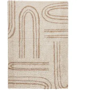 Nazar Tapis shaggy à poils long à motif graphique - Beige - 120x160 cm pas cher