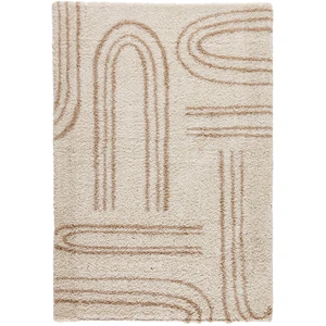 Nazar Tapis shaggy à poils long à motif graphique - Beige - 200x280 cm pas cher