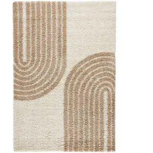 Nazar Tapis shaggy à poils long à motif demi-arc - Beige - 120x160 cm pas cher
