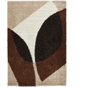 Nazar Tapis shaggy à poils long à motif abstrait - Marron - 80x140 cm pas cher