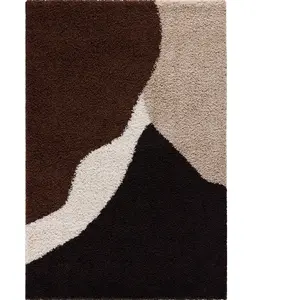 Nazar Tapis shaggy à poils long à motif moderne Marron 80x140 pas cher