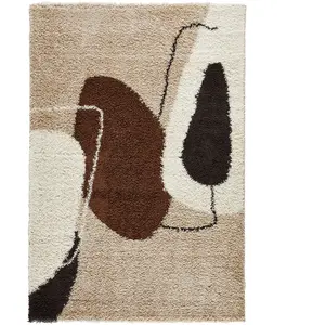 Nazar Tapis shaggy à poils long à motif artistique - Marron - 80x140 cm pas cher